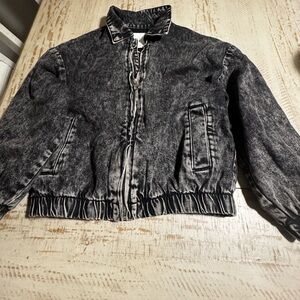 Zara Kids Washed Black Denim Bomber Jacket NWOT